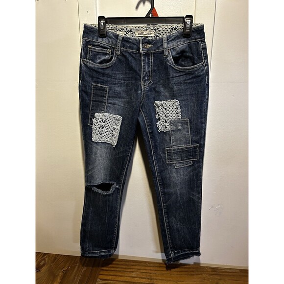 Dollhouse Patchwork Jeans Skinny Crop Juniors Size 9 Distressed Patchwork - Picture 1 of 9
